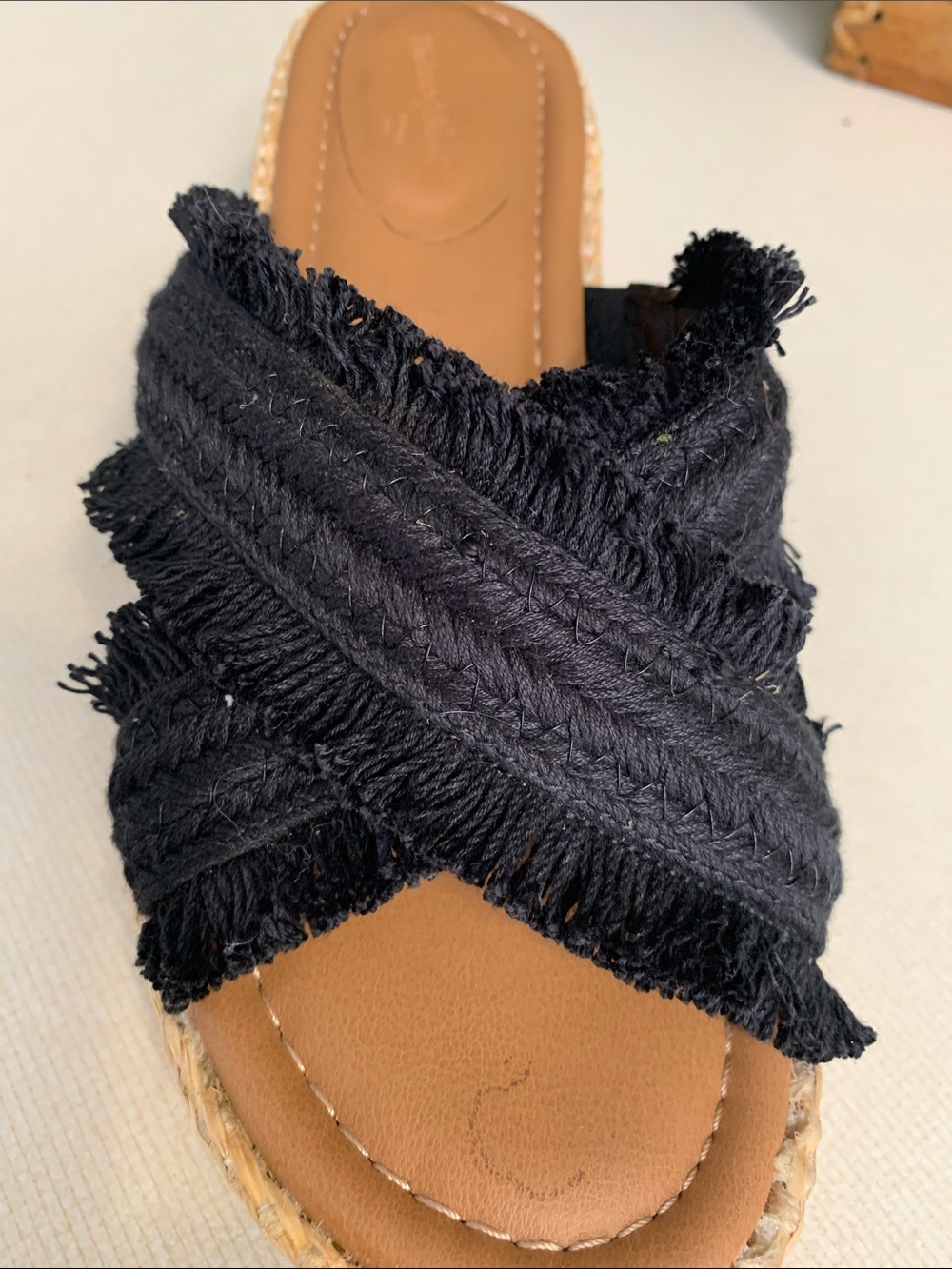 Universal Thread Black Frayed Cross-Strap Wedge Slides - Picture 6 of 8